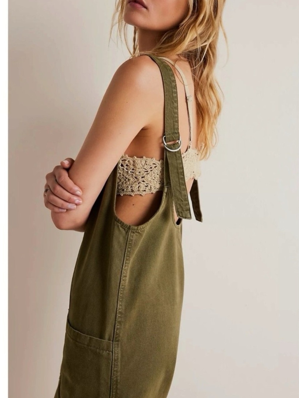 Free People High Roller Overall Denim Jumpsuit in green size Large - Picture 8 of 8